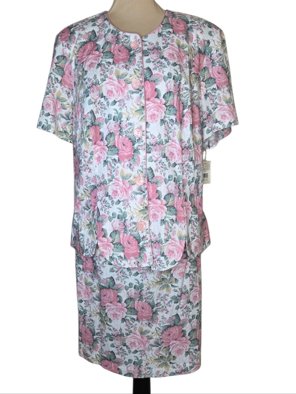 Vintage 90s Rose Floral Skirt Suit Set NWT 18WP/20WP Plus Cottagecore Tea Party